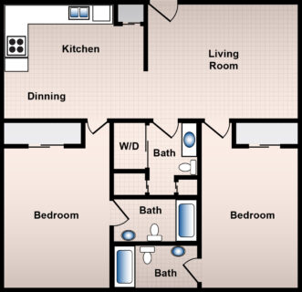 2 Bed / 2½ Bath / 1,296 sq ft / Availability: Please Call / Deposit: $600 / Rent: $900